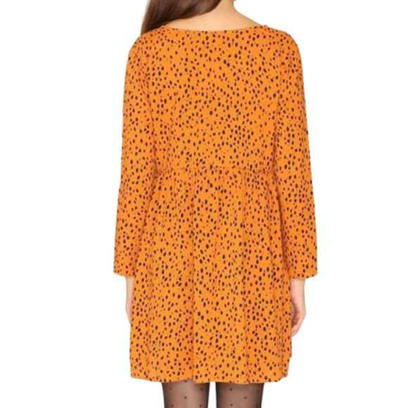 Pepaloves by Anthropologie Women Mustard Cheetah Baby Doll High Waist Dress M - Picture 4 of 11